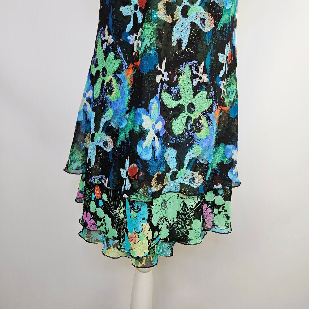 Thalia Sodi Dress Large Y2K Tropical Floral Ruffle Chiffon Fairycore Whimsigoth - Picture 10 of 14